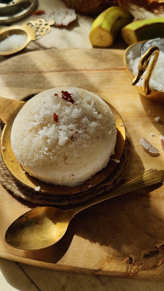 Happy to have breakfast options like #puttu 
Recipe
Just mix rice flour with salt and hot water till it looks like bread crumbs.
Steam in mould or in muslin cloth with grated coconut.
Top with sugar, fresh coconut and some mashed bananas. 
Yum!
#southindianbreakfast #puttu #easybreakfast #glutenfree